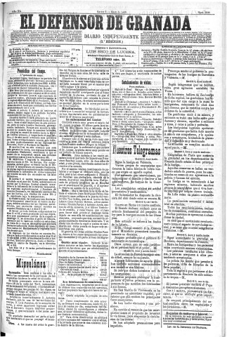 'El Defensor de Granada  : diario político independiente' - Año XI Número 3580 2ª ed. - 1890 Mayo 06