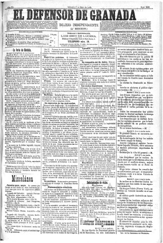 'El Defensor de Granada  : diario político independiente' - Año XI Número 3582 2ª ed. - 1890 Mayo 07