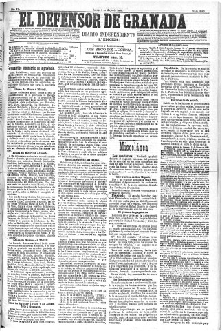 'El Defensor de Granada  : diario político independiente' - Año XI Número 3583 1ª ed. - 1890 Mayo 08