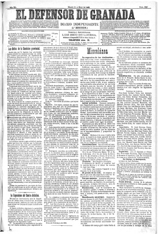 'El Defensor de Granada  : diario político independiente' - Año XI Número 3587 1ª ed. - 1890 Mayo 10