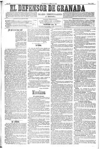 'El Defensor de Granada  : diario político independiente' - Año XI Número 3589 1ª ed. - 1890 Mayo 11