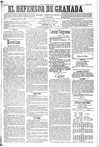 'El Defensor de Granada  : diario político independiente' - Año XI Número 3591 1ª ed. - 1890 Mayo 12