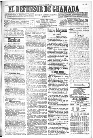 'El Defensor de Granada  : diario político independiente' - Año XI Número 3592 3ª ed. - 1890 Mayo 12
