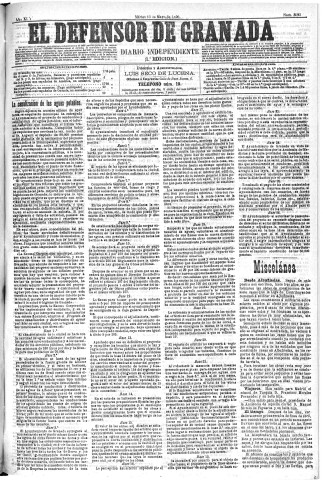 'El Defensor de Granada  : diario político independiente' - Año XI Número 3593 1ª ed. - 1890 Mayo 13
