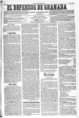 'El Defensor de Granada  : diario político independiente' - Año XI Número 3596 1ª ed. - 1890 Mayo 14
