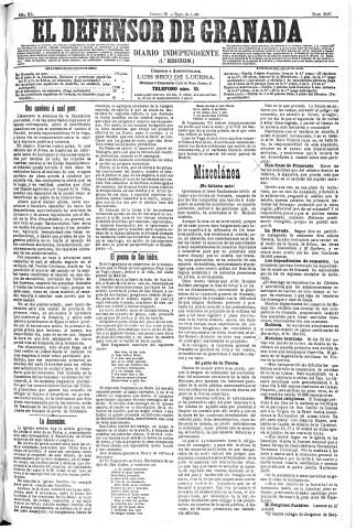 'El Defensor de Granada  : diario político independiente' - Año XI Número 3597 1ª ed. - 1890 Mayo 15