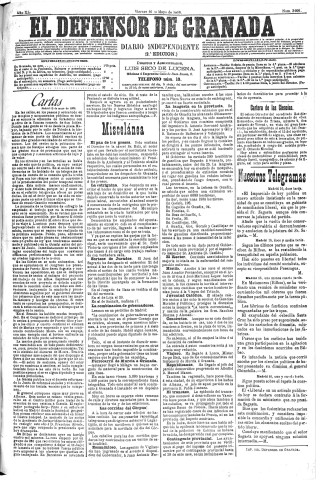 'El Defensor de Granada  : diario político independiente' - Año XI Número 3600 2ª ed. - 1890 Mayo 16