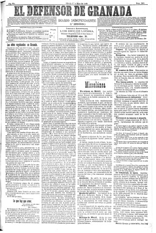 'El Defensor de Granada  : diario político independiente' - Año XI Número 3601 1ª ed. - 1890 Mayo 17