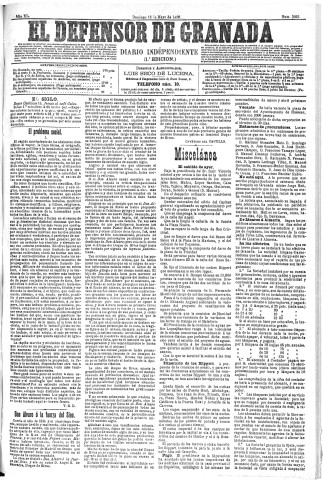 'El Defensor de Granada  : diario político independiente' - Año XI Número 3603 1ª ed. - 1890 Mayo 18