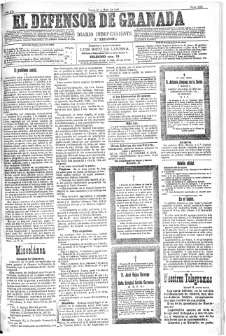 'El Defensor de Granada  : diario político independiente' - Año XI Número 3605 1ª ed. - 1890 Mayo 19