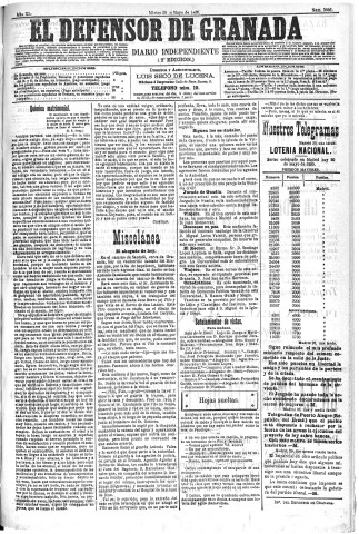 'El Defensor de Granada  : diario político independiente' - Año XI Número 3608 2ª ed. - 1890 Mayo 20
