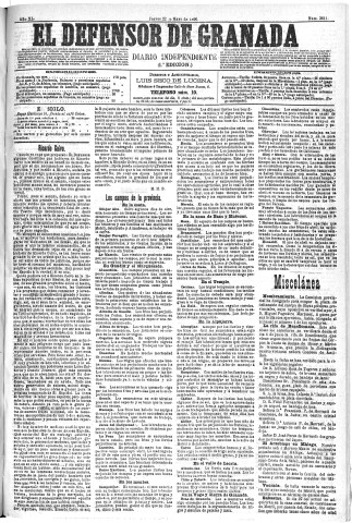 'El Defensor de Granada  : diario político independiente' - Año XI Número 3611 1ª ed. - 1890 Mayo 22