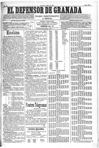 'El Defensor de Granada  : diario político independiente' - Año XI Número 3612 2ª ed. - 1890 Mayo 22