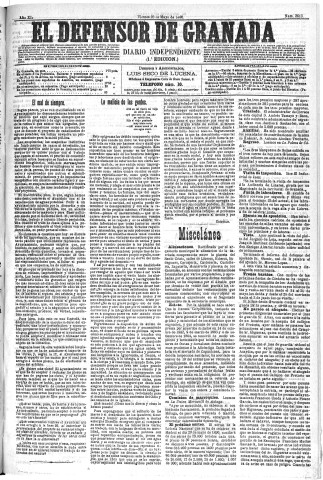 'El Defensor de Granada  : diario político independiente' - Año XI Número 3613 1ª ed. - 1890 Mayo 23
