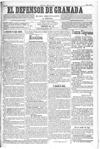 'El Defensor de Granada  : diario político independiente' - Año XI Número 3616 2ª ed. - 1890 Mayo 24