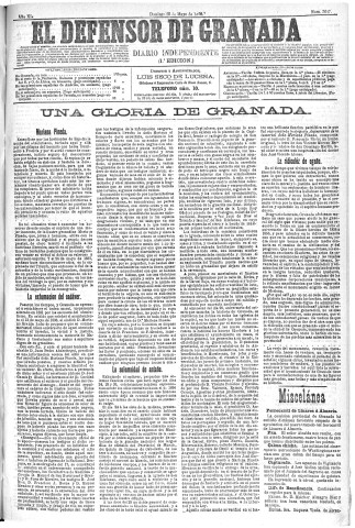 'El Defensor de Granada  : diario político independiente' - Año XI Número 3617 1ª ed. - 1890 Mayo 25