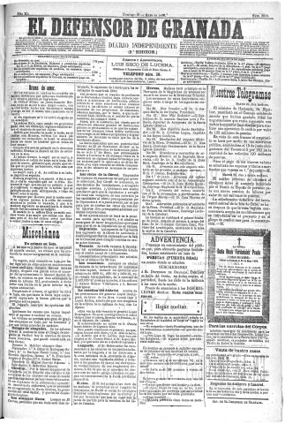 'El Defensor de Granada  : diario político independiente' - Año XI Número 3618 2ª ed. - 1890 Mayo 25
