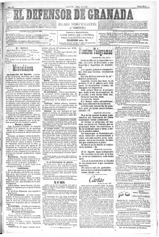 'El Defensor de Granada  : diario político independiente' - Año XI Número 3619 1ª ed. - 1890 Mayo 26