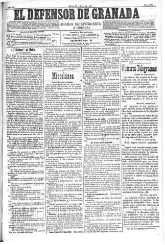 'El Defensor de Granada  : diario político independiente' - Año XI Número 3622 2ª ed. - 1890 Mayo 27