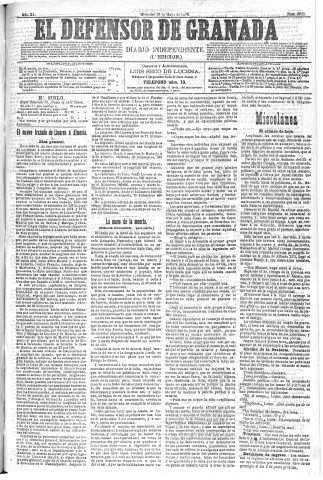 'El Defensor de Granada  : diario político independiente' - Año XI Número 3623 1ª ed. - 1890 Mayo 28
