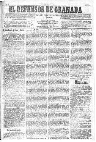 'El Defensor de Granada  : diario político independiente' - Año XI Número 3625 1ª ed. - 1890 Mayo 29