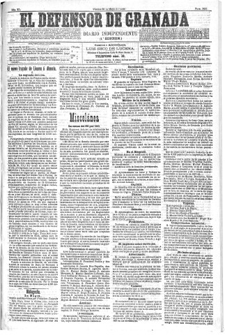 'El Defensor de Granada  : diario político independiente' - Año XI Número 3627 1ª ed. - 1890 Mayo 30