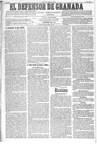 'El Defensor de Granada  : diario político independiente' - Año XI Número 3629 1ª ed. - 1890 Mayo 31