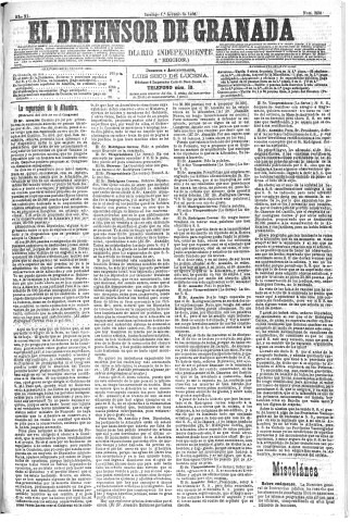 'El Defensor de Granada  : diario político independiente' - Año XI Número 3631 1ª ed. - 1890 Junio 01