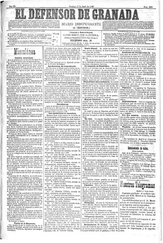 'El Defensor de Granada  : diario político independiente' - Año XI Número 3632 2ª ed. - 1890 Junio 01