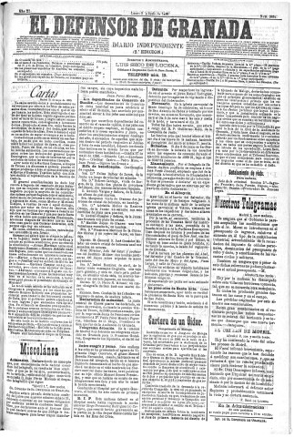 'El Defensor de Granada  : diario político independiente' - Año XI Número 3634 2ª ed. - 1890 Junio 02