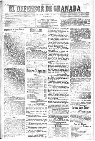 'El Defensor de Granada  : diario político independiente' - Año XI Número 3635 1ª ed. - 1890 Junio 03