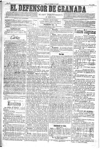 'El Defensor de Granada  : diario político independiente' - Año XI Número 3636 2ª ed. - 1890 Junio 03