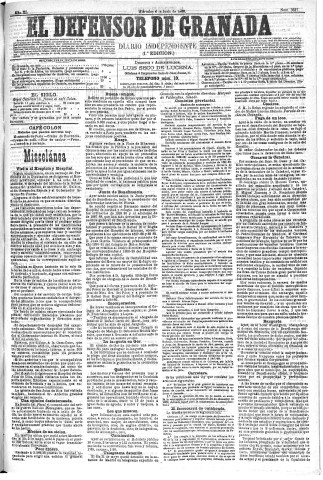'El Defensor de Granada  : diario político independiente' - Año XI Número 3637 1ª ed. - 1890 Junio 04