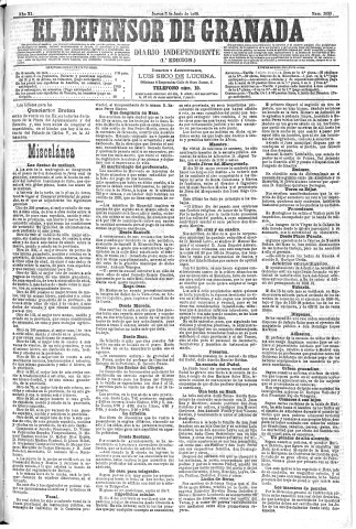 'El Defensor de Granada  : diario político independiente' - Año XI Número 3639 1ª ed. - 1890 Junio 05