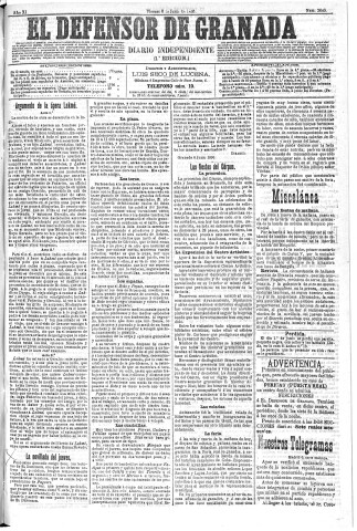 'El Defensor de Granada  : diario político independiente' - Año XI Número 3640 1ª ed. - 1890 Junio 06