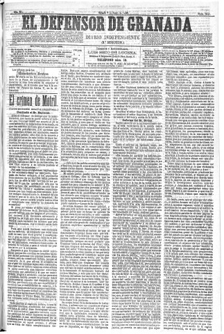 'El Defensor de Granada  : diario político independiente' - Año XI Número 3641 3ª ed. - 1890 Junio 07