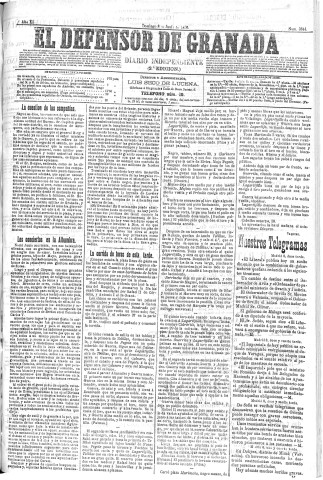 'El Defensor de Granada  : diario político independiente' - Año XI Número 3644 2ª ed. - 1890 Junio 08