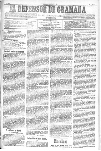 'El Defensor de Granada  : diario político independiente' - Año XI Número 3647 1ª ed. - 1890 Junio 10