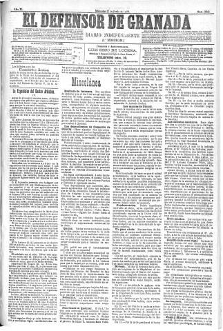 'El Defensor de Granada  : diario político independiente' - Año XI Número 3649 1ª ed. - 1890 Junio 11