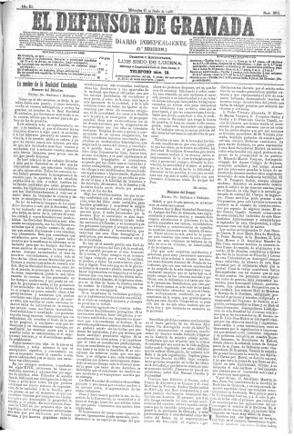 'El Defensor de Granada  : diario político independiente' - Año XI Número 3650 2ª ed. - 1890 Junio 11