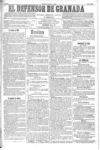 'El Defensor de Granada  : diario político independiente' - Año XI Número 3652 2ª ed. - 1890 Junio 12