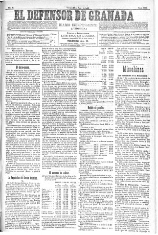 'El Defensor de Granada  : diario político independiente' - Año XI Número 3653 1ª ed. - 1890 Junio 13