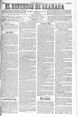 'El Defensor de Granada  : diario político independiente' - Año XI Número 3655 1ª ed. - 1890 Junio 14