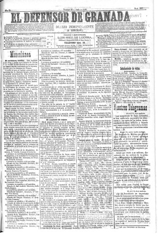 'El Defensor de Granada  : diario político independiente' - Año XI Número 3657 2ª ed. - 1890 Junio 15