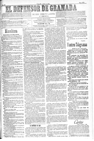 'El Defensor de Granada  : diario político independiente' - Año XI Número 3659 1ª ed. - 1890 Junio 16