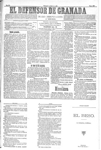 'El Defensor de Granada  : diario político independiente' - Año XI Número 3661 1ª ed. - 1890 Junio 17
