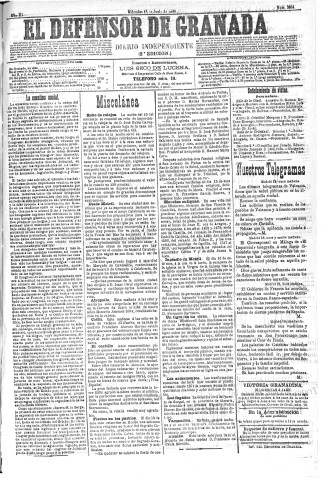 'El Defensor de Granada  : diario político independiente' - Año XI Número 3664 2ª ed. - 1890 Junio 18