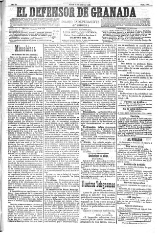 'El Defensor de Granada  : diario político independiente' - Año XI Número 3666 2ª ed. - 1890 Junio 19