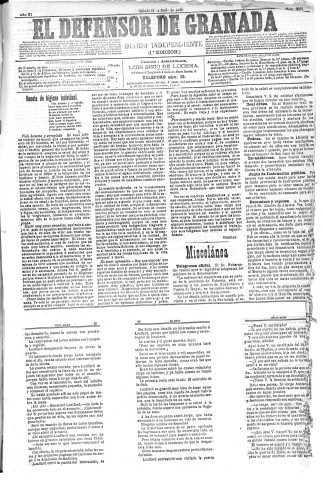 'El Defensor de Granada  : diario político independiente' - Año XI Número 3669 1ª ed. - 1890 Junio 21