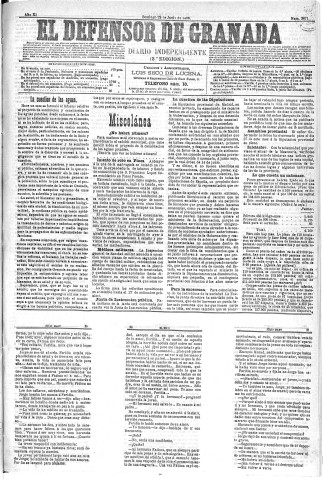 'El Defensor de Granada  : diario político independiente' - Año XI Número 3671 1ª ed. - 1890 Junio 22